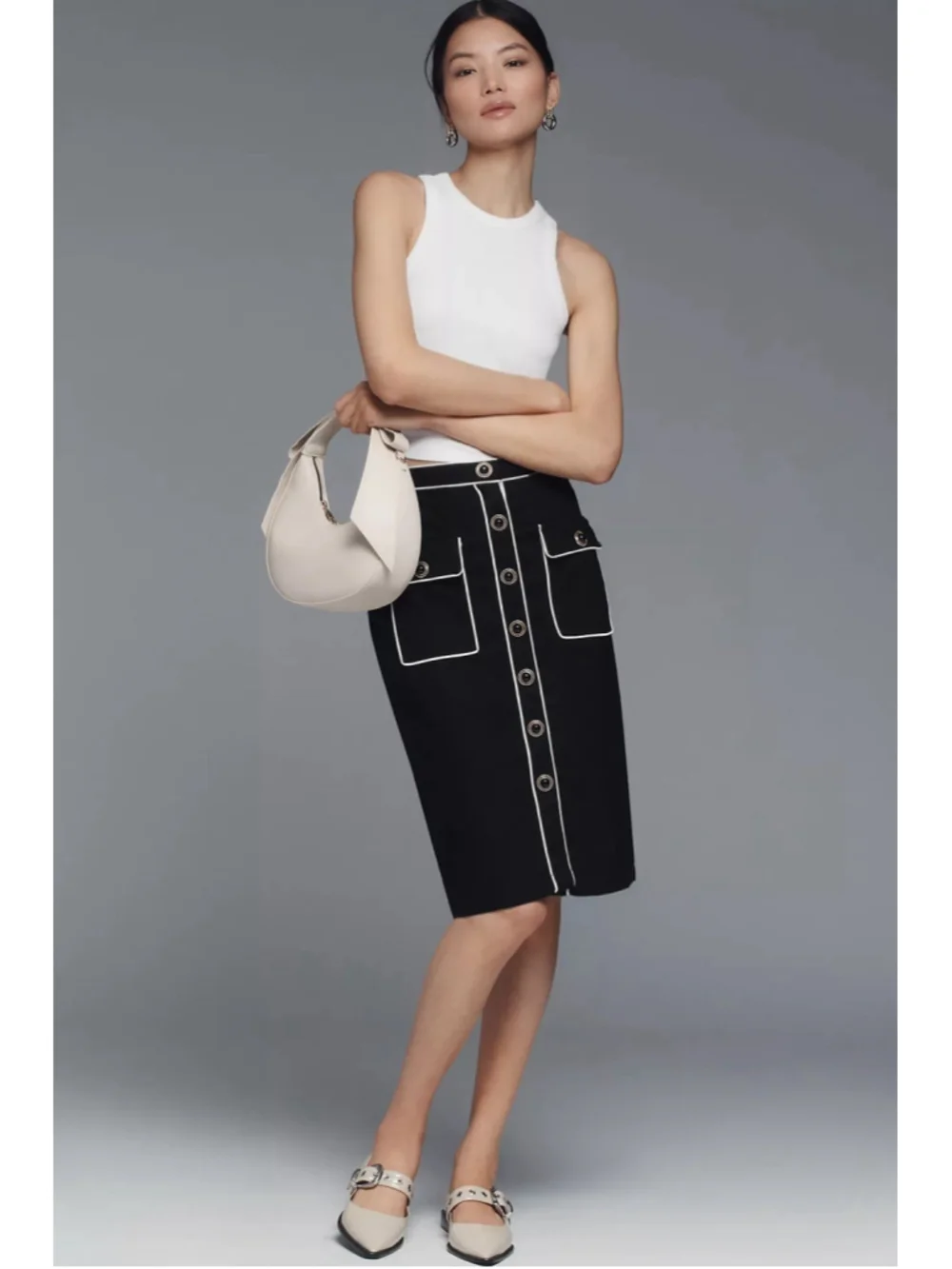 Anthropologie Meave NWT High Waisted Pencil Skirt S Contrast Piping Black $128